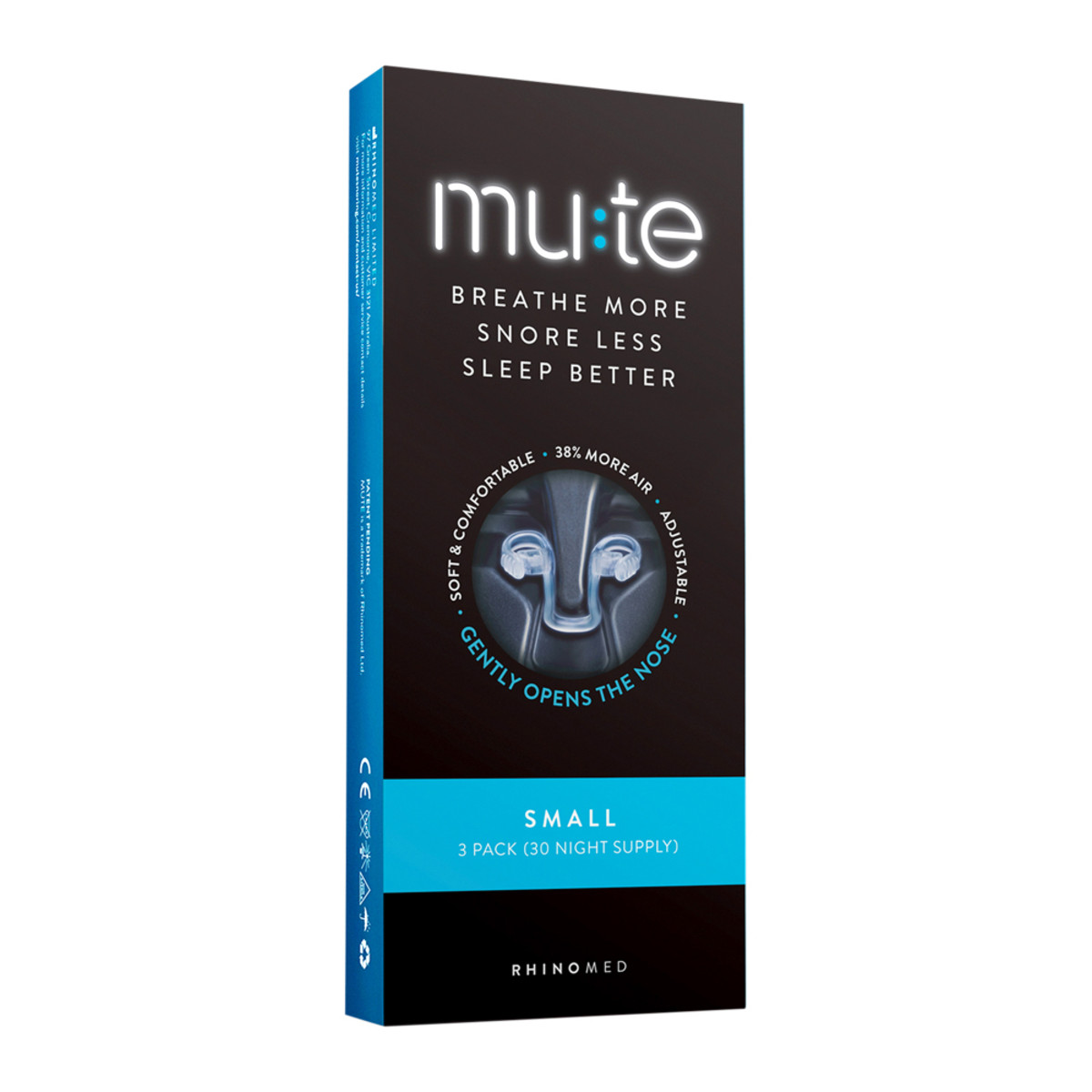 Rhinomed Mute (Breathe More, Snore Less, Sleep Better) Small x 3 Pack (30 night supply)
